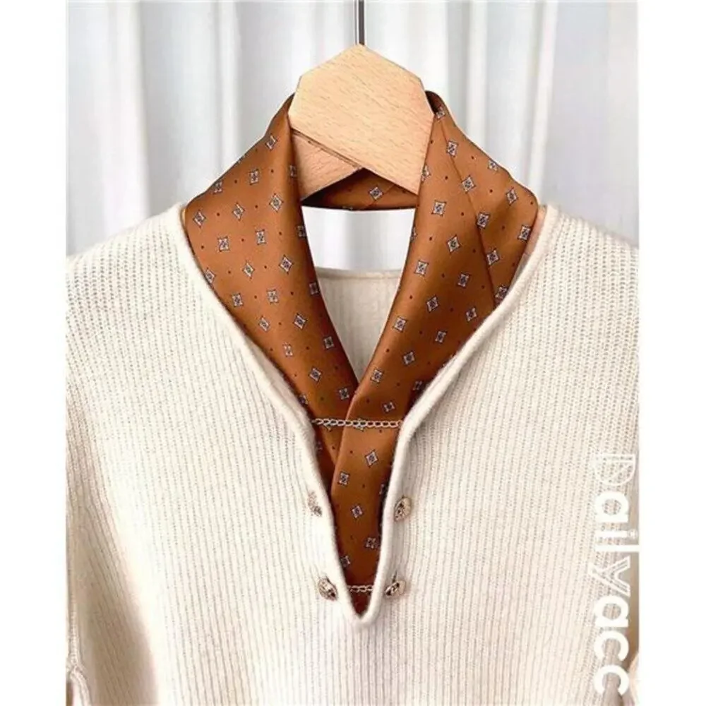Hair Bandanas Scarf Lightweight Fashion Neck Silk Satin Head Brown and Orange